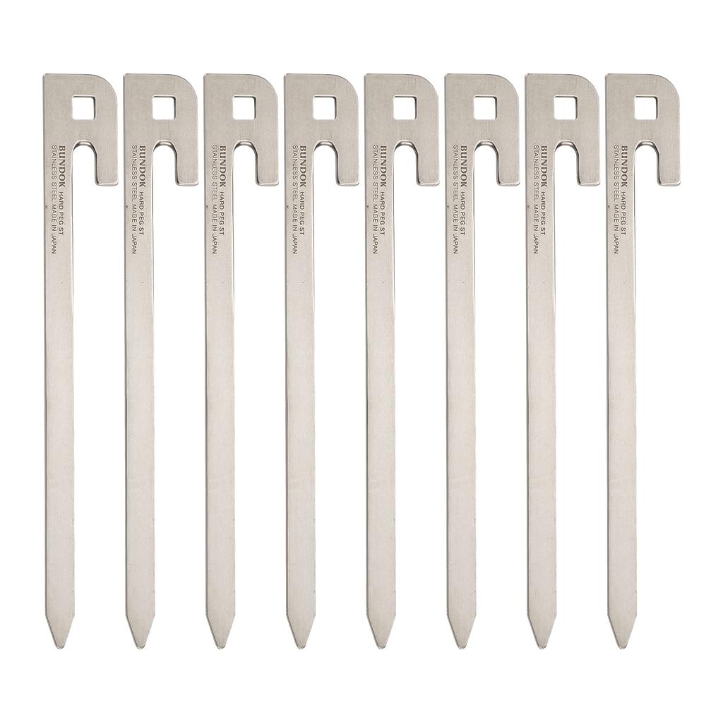 BUNDOK Hard Pegs ST 8PCS BD-203 Lightweight, Thin, Stainless Steel, Set of 8, Silver