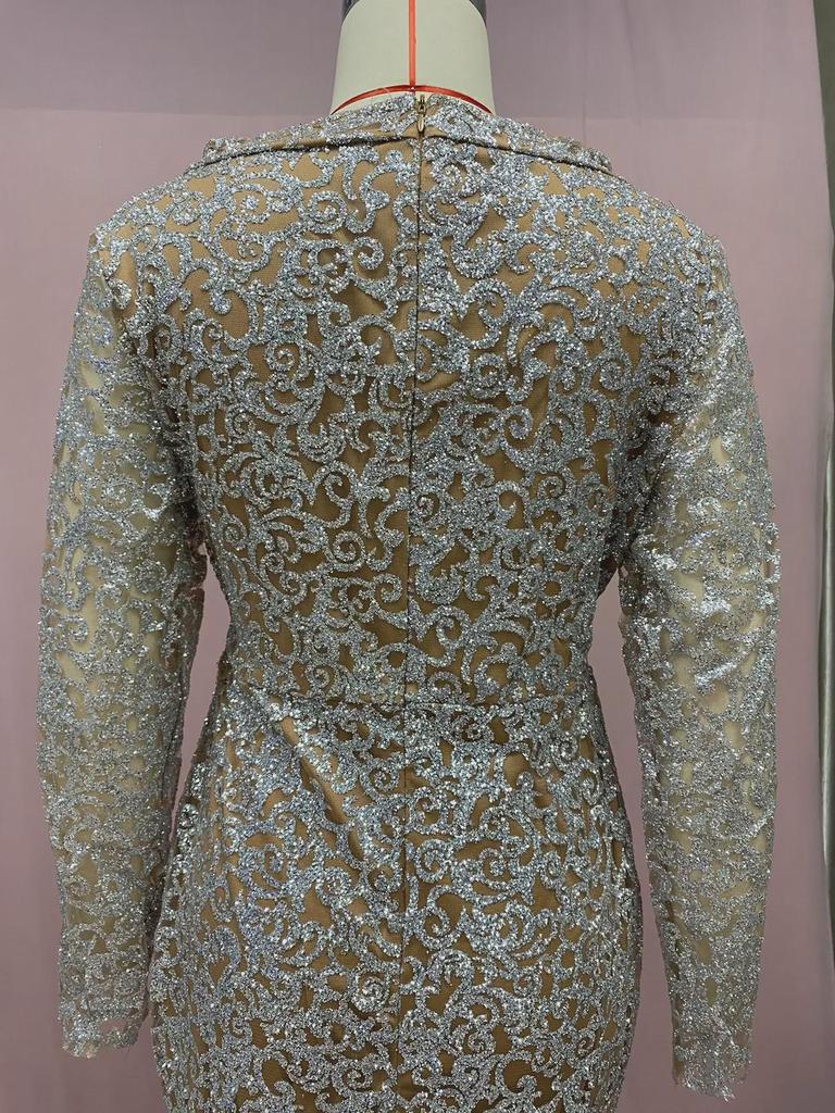 2025 Осень/Зима Европейское и Американское Вечернее Платье с V-образным вырезом и длинными рукавами