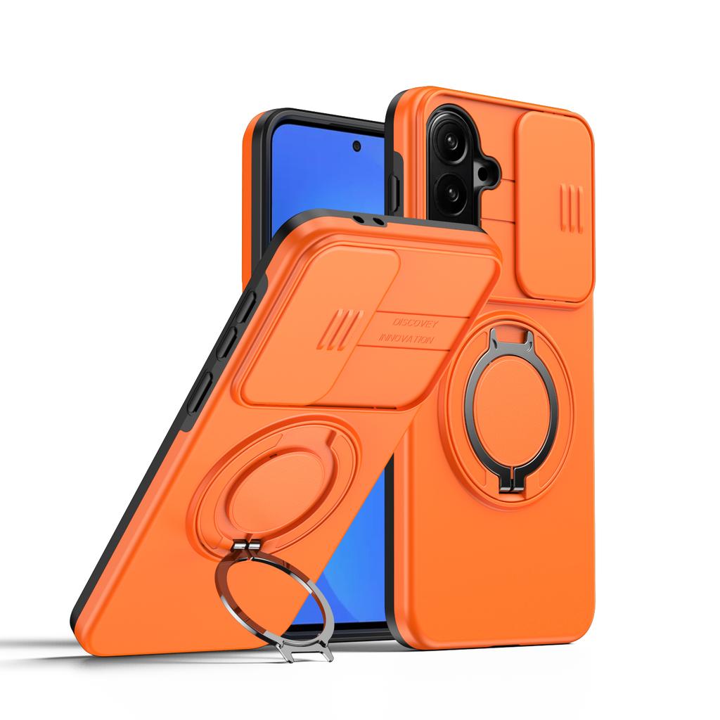 Слайдерная крышка камеры Бронированный чехол для Samsung Galaxy A17 A27 A37 A57 A16 A26 A36 A56 A35 A55 5G Металлическое кольцо-подставка ТПУ Пластиковый чехол