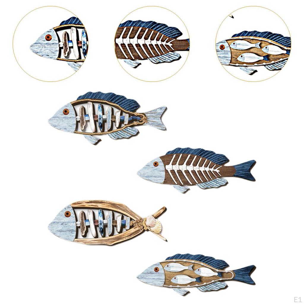 4x Fish Nautical Wall Decor Ornaments Beach Theme Wood Decoration Mediterranean for Living Room
