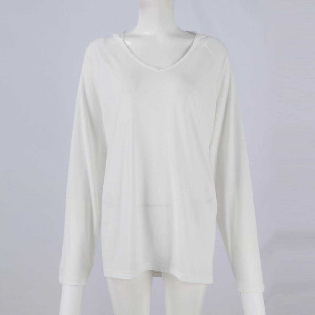 Women's V-neck Hooded Loose Long-sleeved Tops Casual Tops Home Leisure Pajamas Tops