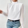 2024 Spring/Autumn Semi-High Neck Pleated Wave Pattern Ruffle Sleeve Mesh Top