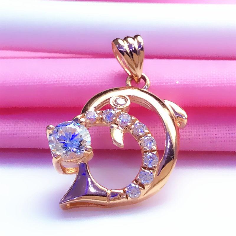 Изысканный набор из цветного золота с бриллиантами, полый дельфин, цепочка, универсальное женское колье из розового золота, чистого русского фиолетового золота, корейская версия