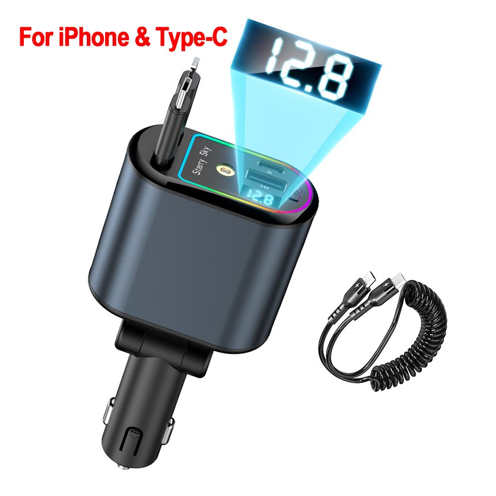 Starry Light Car Fast Charger 4 In 1 Retractable Car Chargers 120W Quick Car USB Charger Accessories for  IPhone Samsung Xiaomi