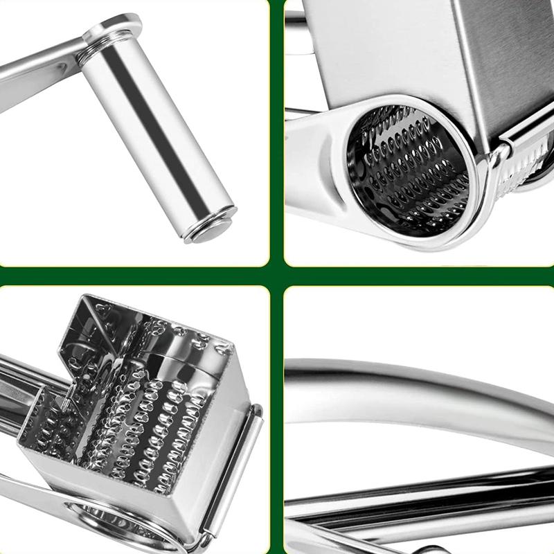 Stainless Steel Rotary Cheese Grater With 4 Drums Handheld Cheese Cutter Slicer Cheese Hand Grater Kitchen Shredder Grinder