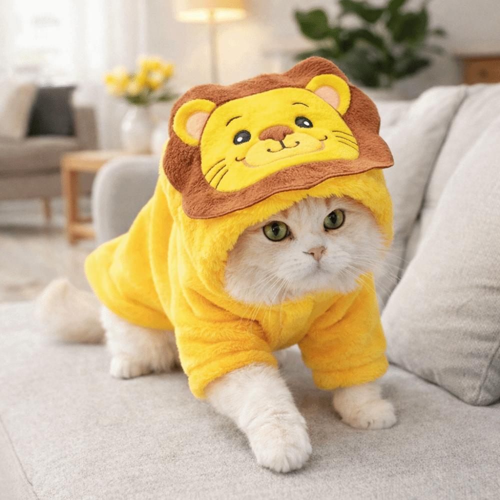 Soft Dog Hoodies Warm Dog Jumpsuits Cartoon Dog Lion Costume  for Cats and Dogs