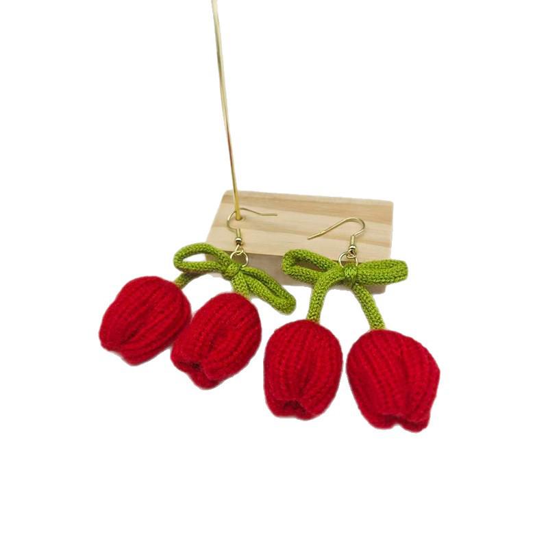 Очаровательные вязаные шерстяные серьги-тюльпаны для женщин