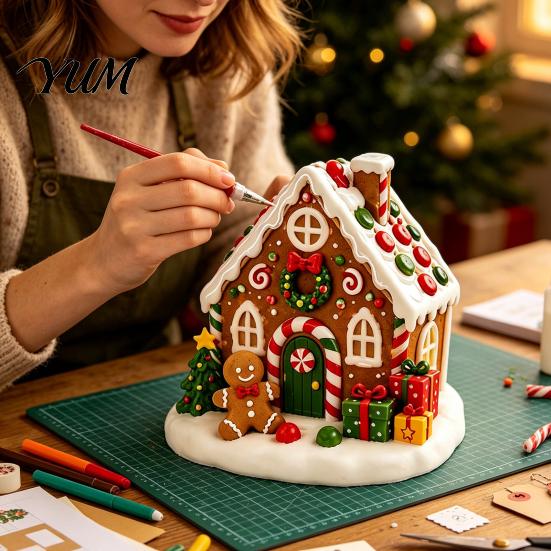 Неокрашенные гипсовые статуэтки DIY Рождественский набор для раскрашивания гипсом, Милый домик-елка Санта Снеговик, Обучающие поделки для родителей и детей, Фигурка