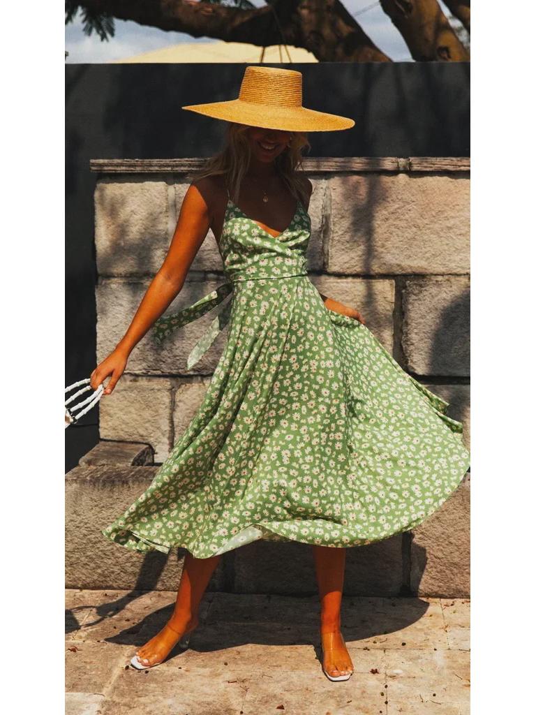 2023 Bohemian Print Beach Dress - Women's Sexy Spring/Summer Suspender Style