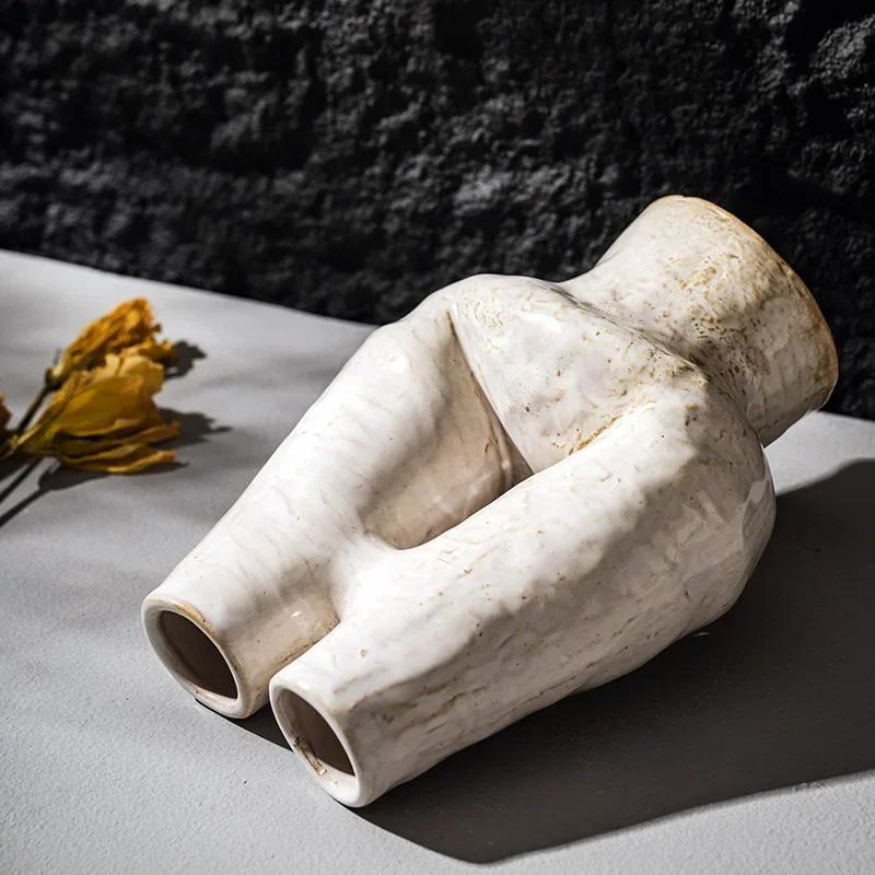 Ваза в форме буквы H с двойным горлышком, керамический фарфор, декоративный цветочный горшок в стиле скандинавского богемы, сухоцвет, офис Puweicao