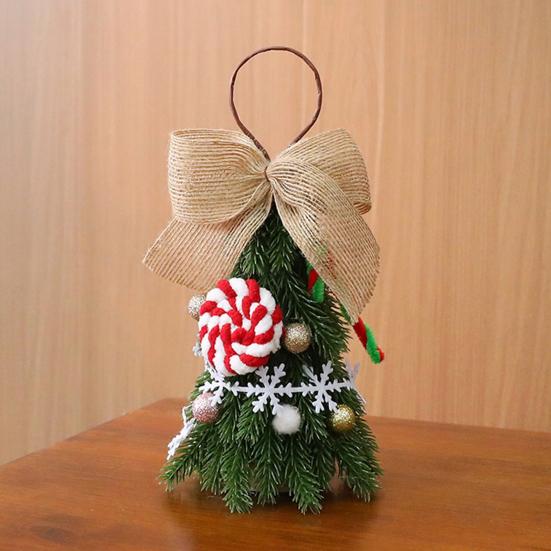 Christmas Tree Decoration Small Artificial Pine Tree Hanging Ornaments with Bow for New Year Xmas Party Home Decor