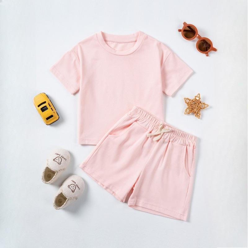 Летние детские костюмы для мальчиков и девочек маленьких и средних размеров, детские хлопковые шорты с короткими рукавами, однотонные повседневные универсальные