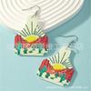 Western Cowboy Style Resin Earrings Cactus Horse Sunflower Print Stud Earrings