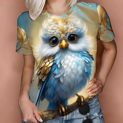 Плюс размер Летняя повседневная футболка с принтом совы Женская футболка с круглым вырезом и коротким рукавом Винтажные топы с изображением животных Женские