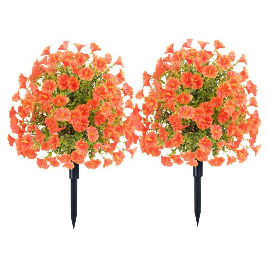 Faux Morning Glory Flowers Artificial Morning Glory Bush with Ground Spike Realistic Fake Greenery Shrubs for Farmhouse Porch Patio Decoration