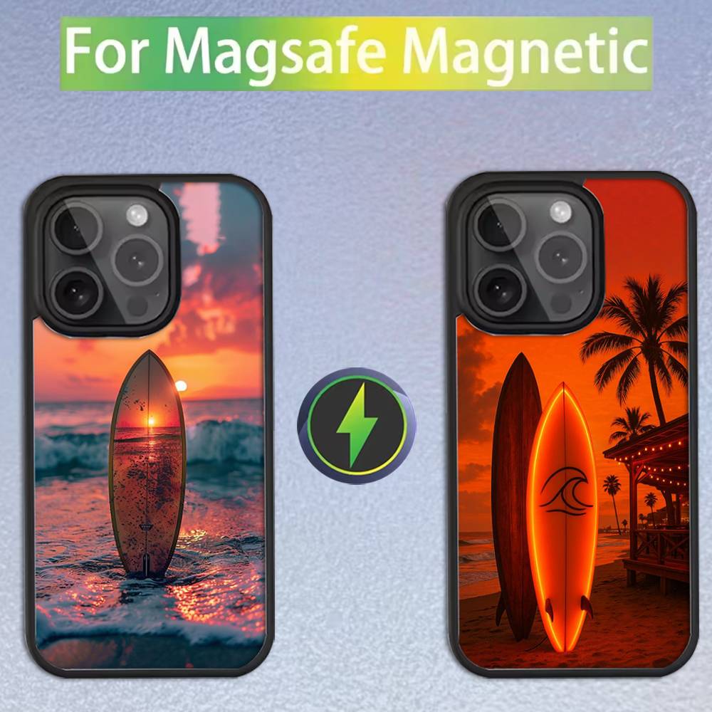 Чехол для телефона 'Доска для серфинга и море' для iPhone 16,15,14,13,12,11,Pro,Max,Plus,Mini,SE Магнитная беспроводная зарядка Magsafe