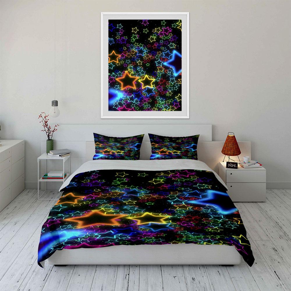 Colorful neon star pattern. Bedding sets Duvet cover sets Duvet covers Pillowcases(1 * Duvet Cover 2 * Pillowcases without duvet insert)