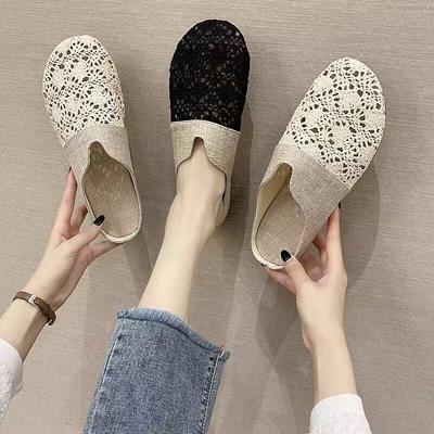 Баотоу полутапочки женские для улицы 2025 лето новые сетчатые дышащие ленивые туфли универсальная плоская подошва уличные сандалии прилив