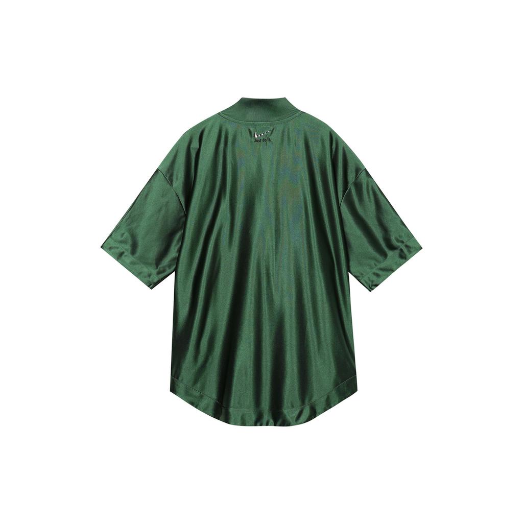 Nike Sportswear Solid Color Baseball Collar Short Sleeve Shirt Women Tops Spruce-Green FQ0700-323