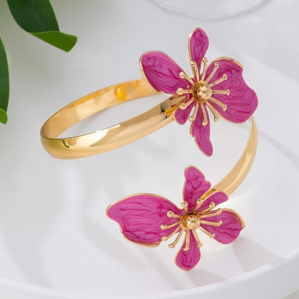 Vintage Style Enamel Flower Cuff Armlet Gold Color Open Arm Ring Special Occasion