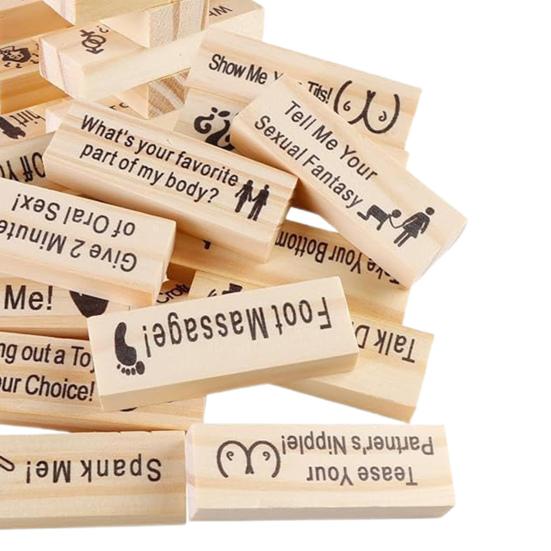 48Pcs/Set Building Block Stacking Tumble Tower Couple Date Night Question Wooden Block Adults Party Game Girlfriend Boyfriend Valentine's Day Gift