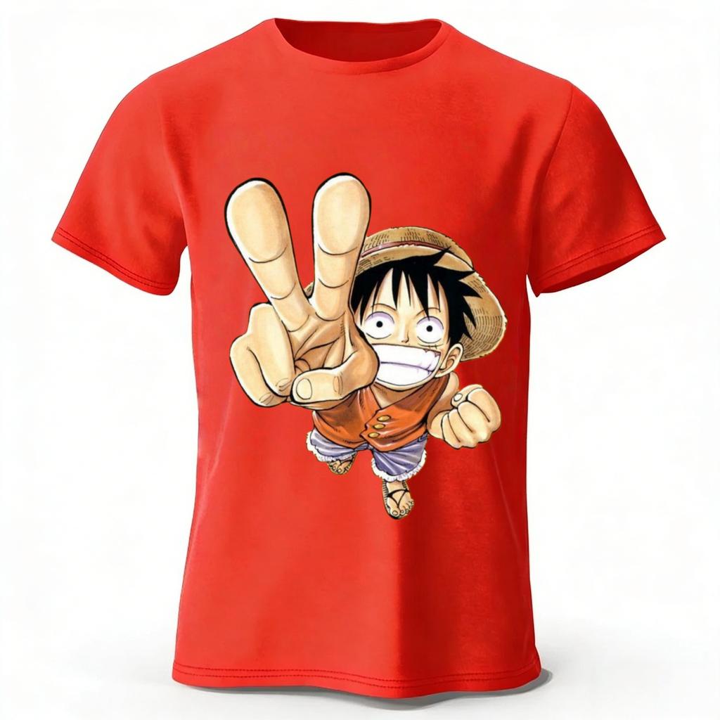 One Piece Луффи Лето Новый Чистый Хлопок Короткий Рукав Мужская и Женская Модная Уличная Одежда Большой Размер Свободная Спортивная Футболка