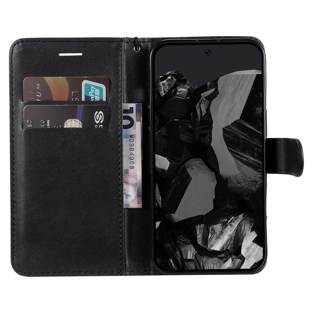 For Google Pixel 10 Pro XL/9 Pro XL Case Solid Color Leather Mobile Cover Wallet Stand with Strap