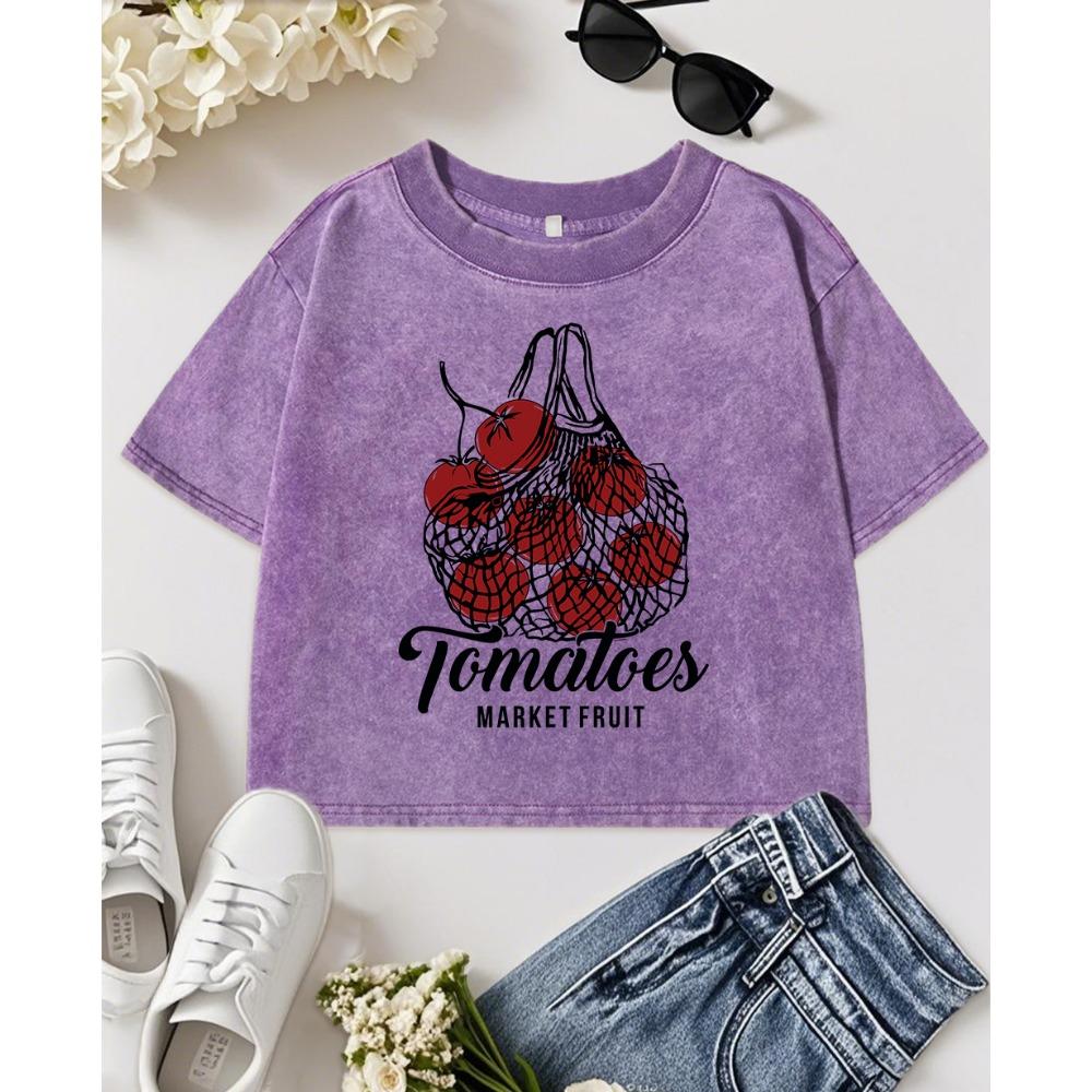 Tomatoes Market Fruit Printing Washed T Shirts Women Slim Casual T-Shirt Fitness Y2K Clothing Woman Short Sleeve