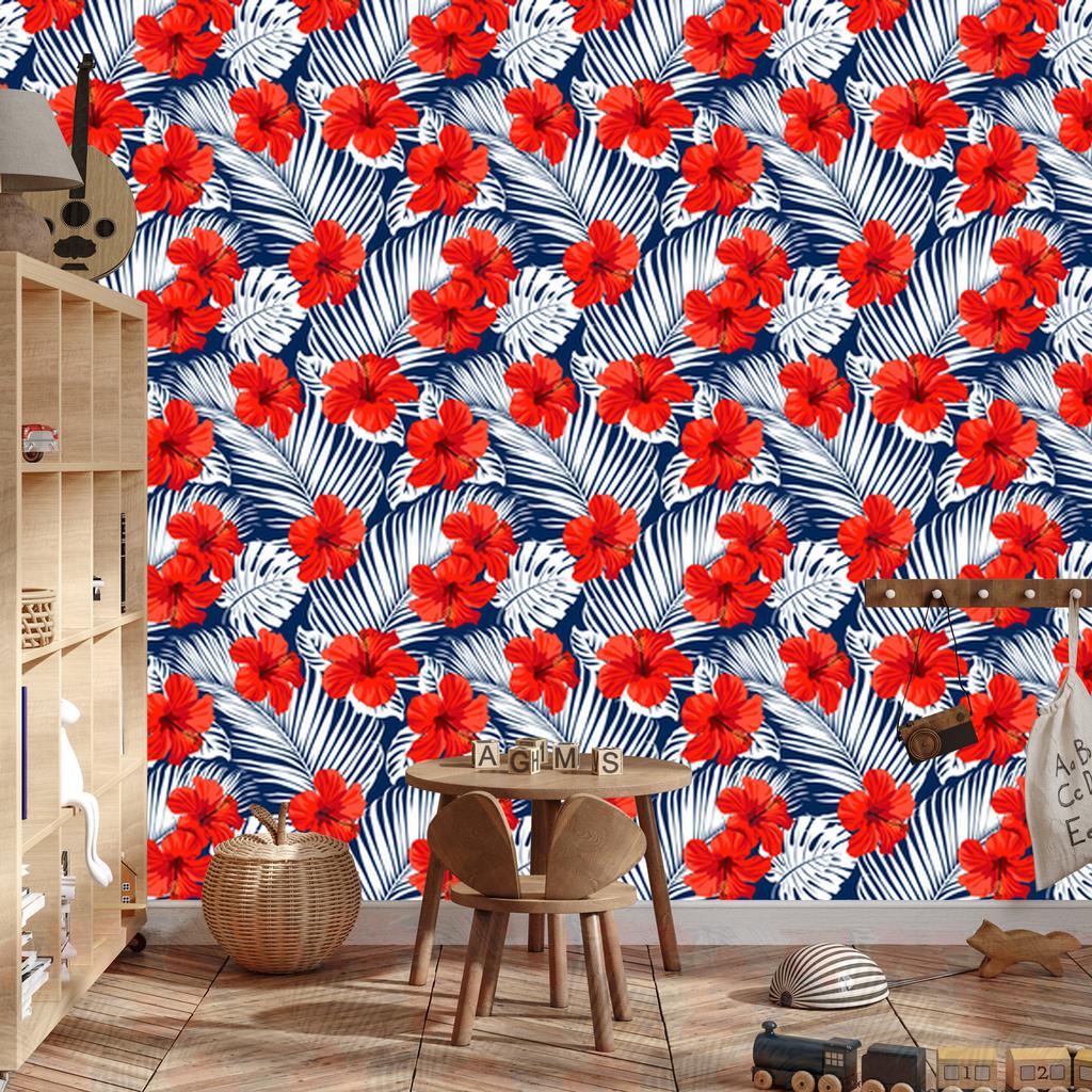 Tropical Flowers and Leaves Wallpaper for Living Room and Bedroom 50x1000