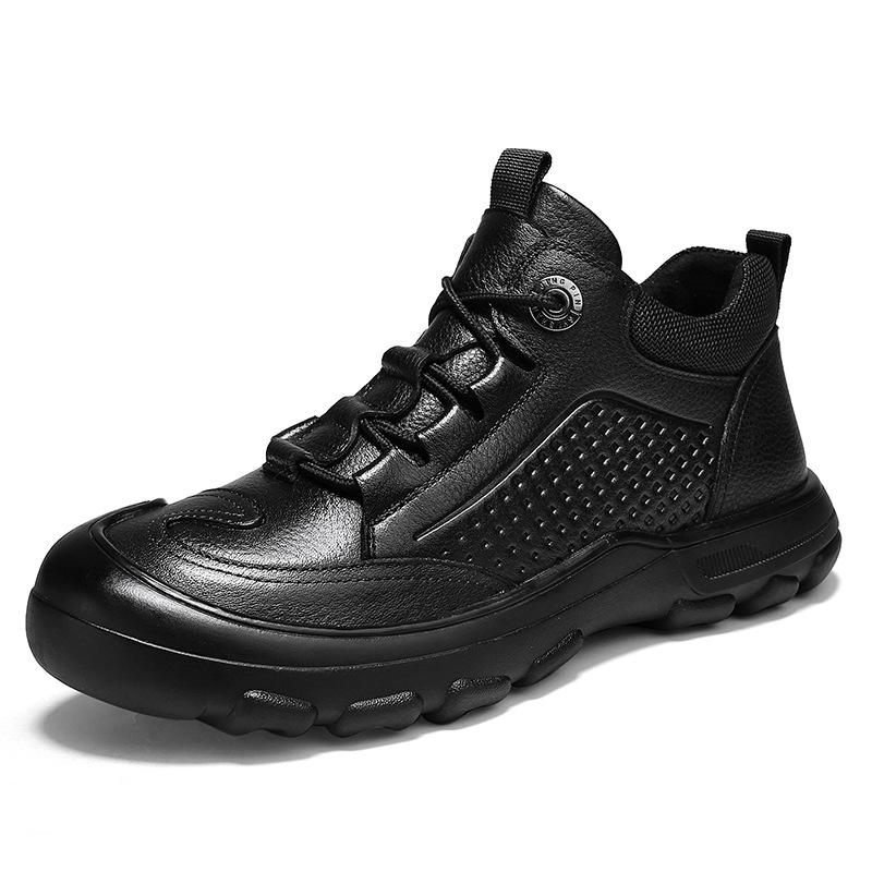 Кожаная обувь мужская осень новая кожаная уличная толстоподошвенная сумка голова нескользящая шнуровка первый слой воловьей кожи мужская обувь рабочая обувь универсальная