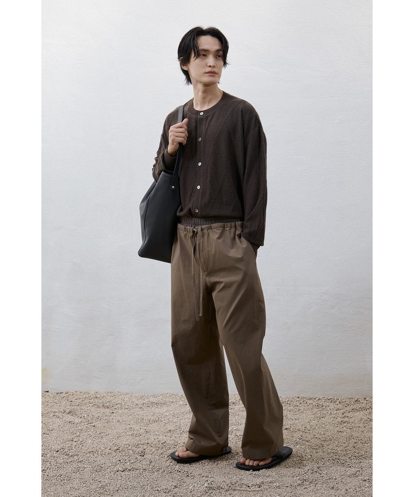 YOUTH Round Neck Textured Cardigan - Brown