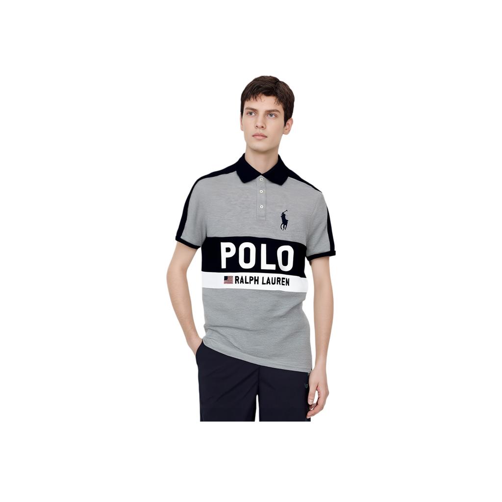 Polo Ralph Lauren SS23 Color Block Letter Print Casual Short Sleeve Polo Shirt Men Polo Shirts Light-Grey 710802709-005