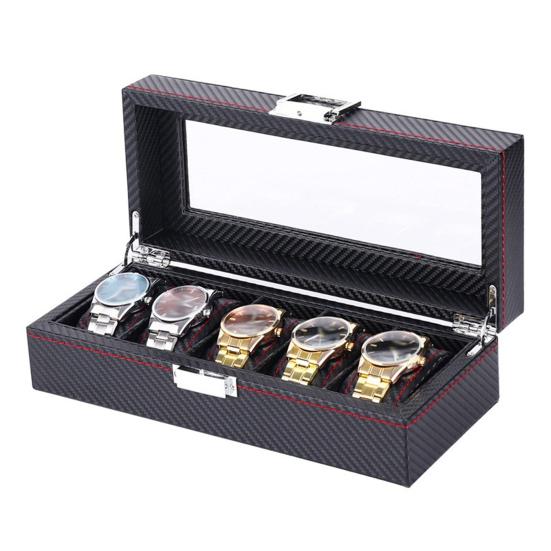 Watch Organizer Box with Glass Lid 3/5/6 Slots Men Women Watch Display Case Faux Leather Wristwatch Holder with Removable Pillows