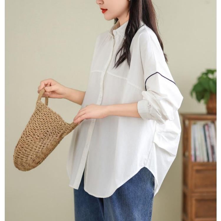 Autumn Vintage Plus Size Women Blouse Coat Jackets Solid Basic Long Sleeve Loose Button Outerwear