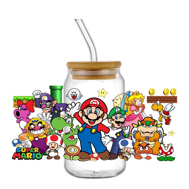 30 листов популярные узоры Super Mario Напечатанные Для DIY Стекло Керамика Металл 3D УФ DTF Переводные Наклейки Обертки для 16 унций стаканов