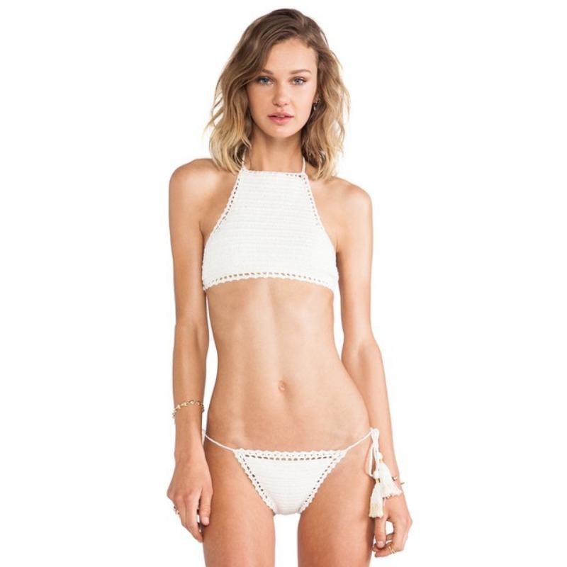Вязаный крючком купальник бикини женский пляжный сексуальный завязывающийся раздельный купальник