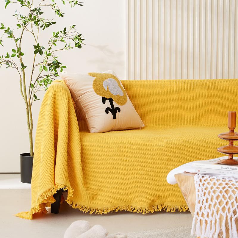 Сплошной цвет вафельный диван Полотенце Чехол для дивана Ткань Полный пакет Диван Одеяло для отдыха