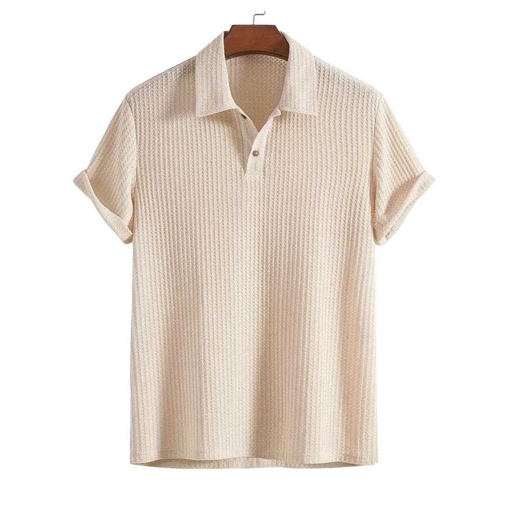 Men's Fashion Knitted Polo Shirts Short Sleeve Turn-down Collar Colid Color Simple T-shirt Top