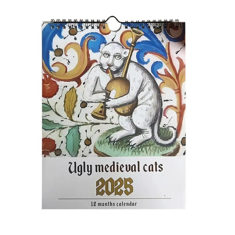 Medieval Cat Calendar 2025 Strange Medieval Cats Wall Calendar 2025 Ugly Medieval Cats Calendar 12 Months