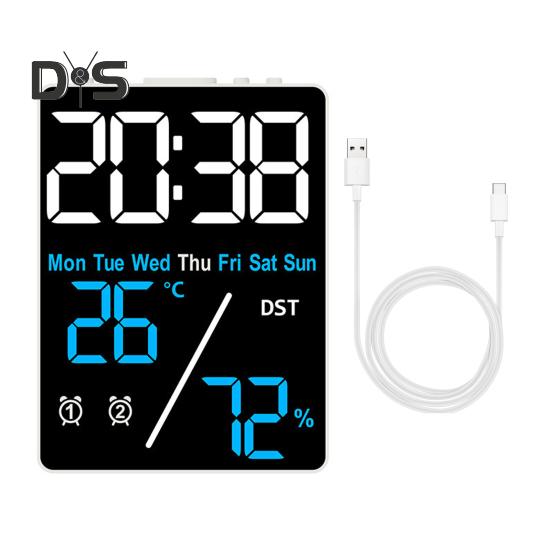 Многофункциональный большой экран цифровой будильник регулировка яркости влажность температура дисплей настольные часы
