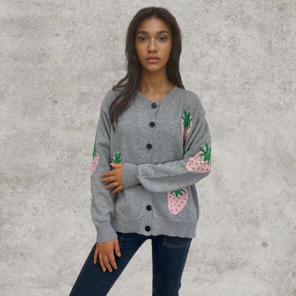 Женский теплый вязаный свитер с V-образным вырезом, пуловер, джемпер с длинным рукавом, вязаный жаккардовый свитер с пуговицами, кардиган, верхняя одежда