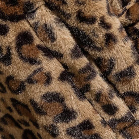 Leopard Print Long Sleeve Pockets Zipper Closure Men Coat Winter Thickened Double-sided Plush Hooded Outerwear