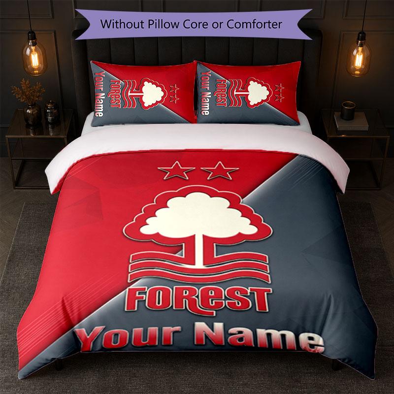 Nottingham Forest FC Custom Name Text Bedding Set 1 Duvet Cover+2 Pillowcases Soccer Logo Personalized Gift For Special Occasion Bedroom Decor