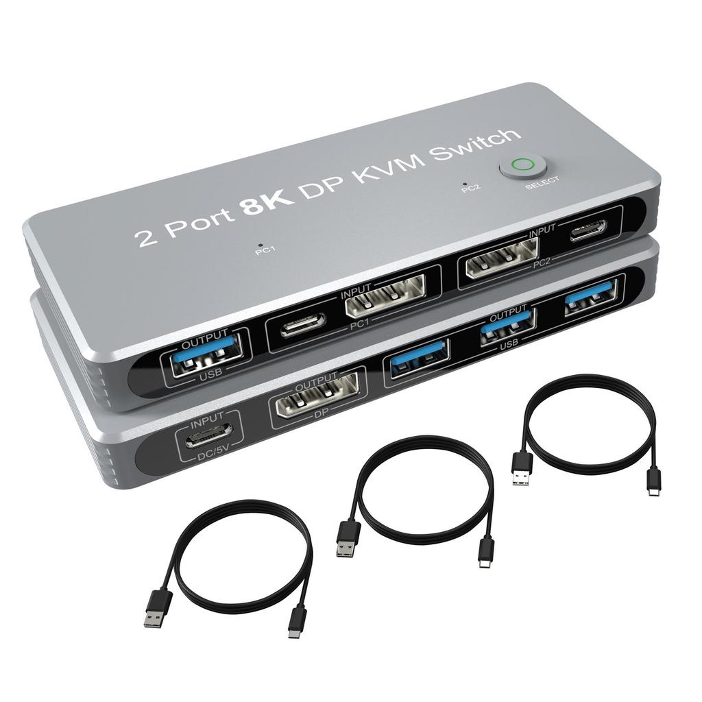 8K/60 Гц 4K/120 Гц USB KVM-переключатель для совместного использования видео с клавиатурой, мышью и принтером