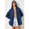 Oversize Basic Muslin Shirt Navy Blue