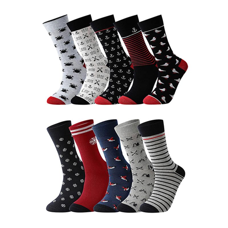 10 пар мужских носков из хлопка, деловые, новые, модные, забавные, с принтом животных, мультфильм, средние носки, мужские повседневные платья, одежда