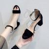 Fashion Women's Sandals Suede Ankle Buckle High Heels Fashion Women Shoes Comfort Pumps Open Toe Sandalias Black Casual Heeled Sandals