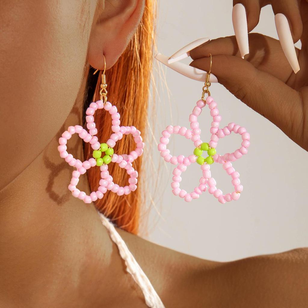 Розовые серьги-подвески с бусинами и цветами для женщин и девочек Bijoux Jewelry Mujer