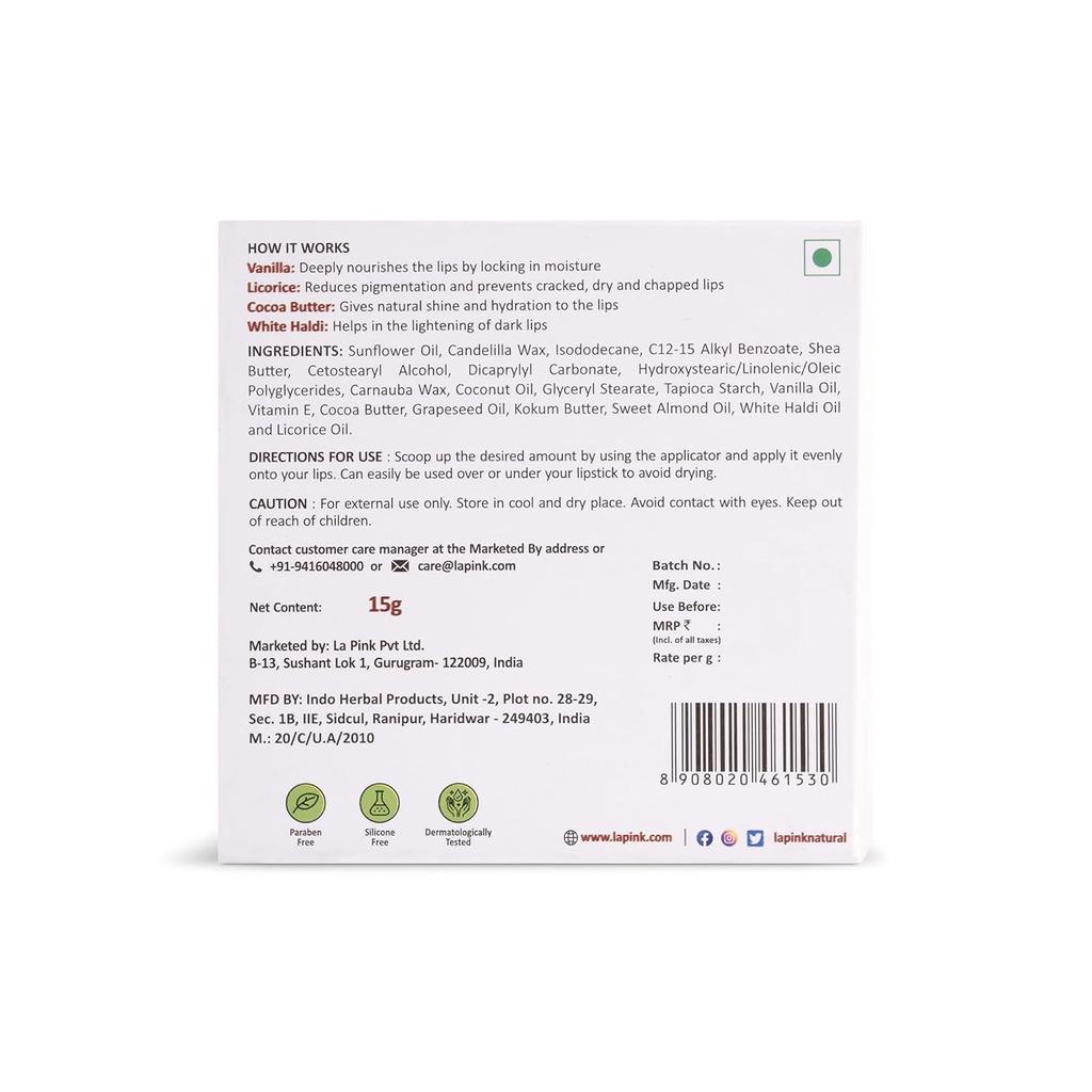 La Pink Vanilla Lip Balm with Shea & Kokum Butter | Nourished & Soft Lips | 100% Microplastic Free Formulation | 15 Gms