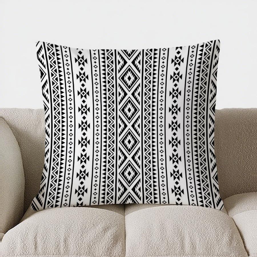 Bohemian Black And White Geometric Double-Sided Printed Pillow Cover Short Plush Suitable Living Rooms Sofas Throw Cushion Cover